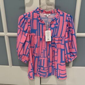 Mary Square small Pink and Blue Geometric Blouse